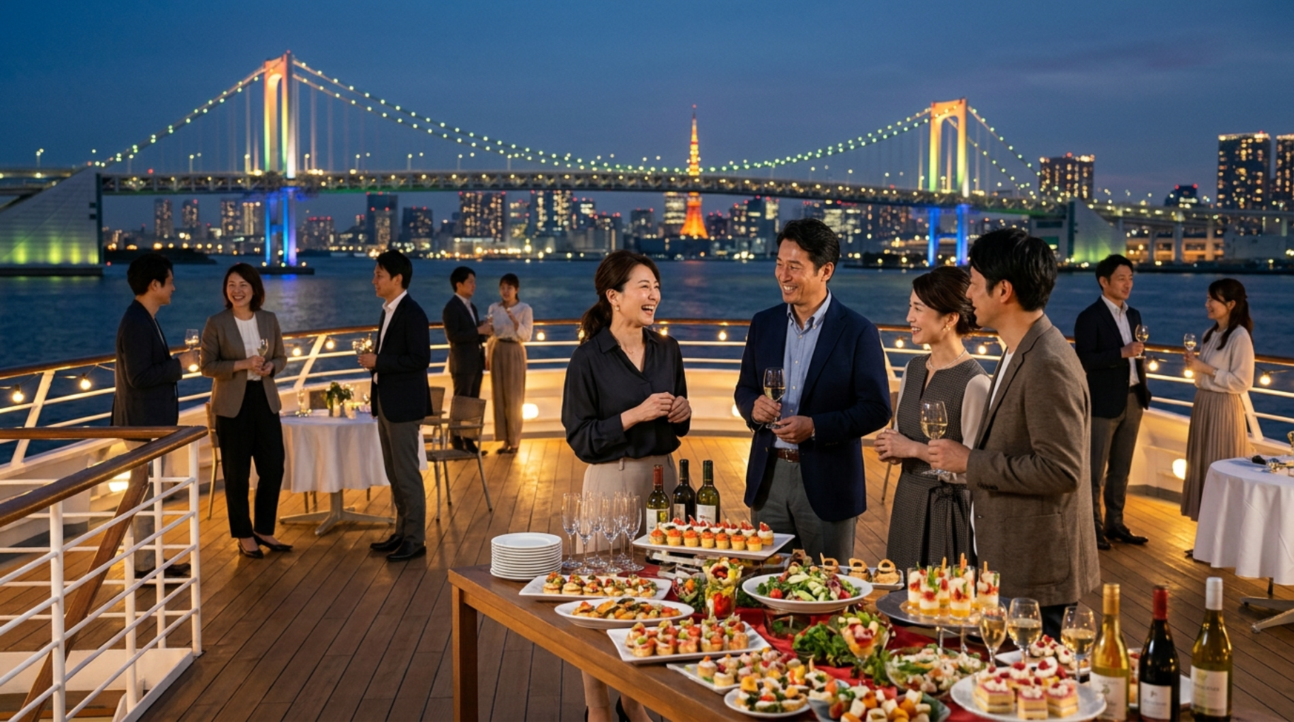 船上ビュッフェと東京の夜景